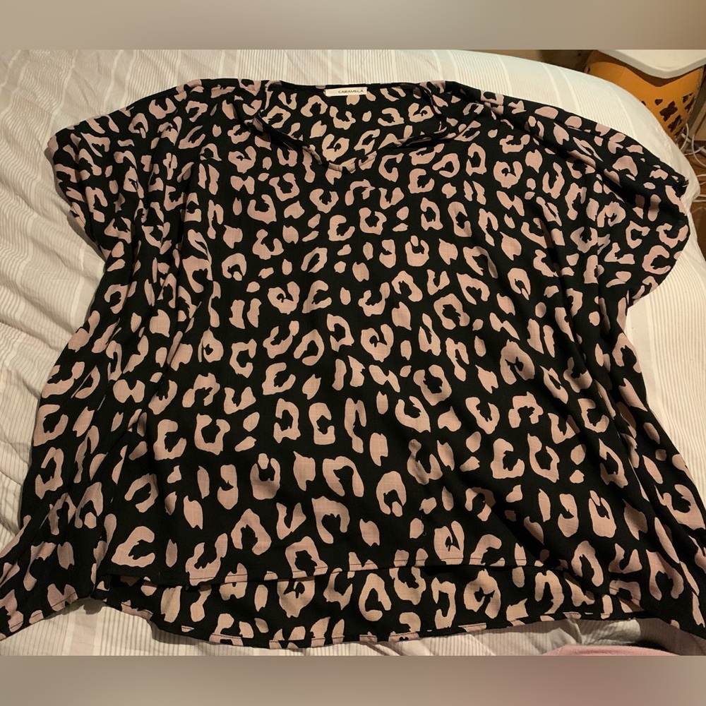 Caramela Large oversized leopard boxy V Neck lightweight dressy blouse